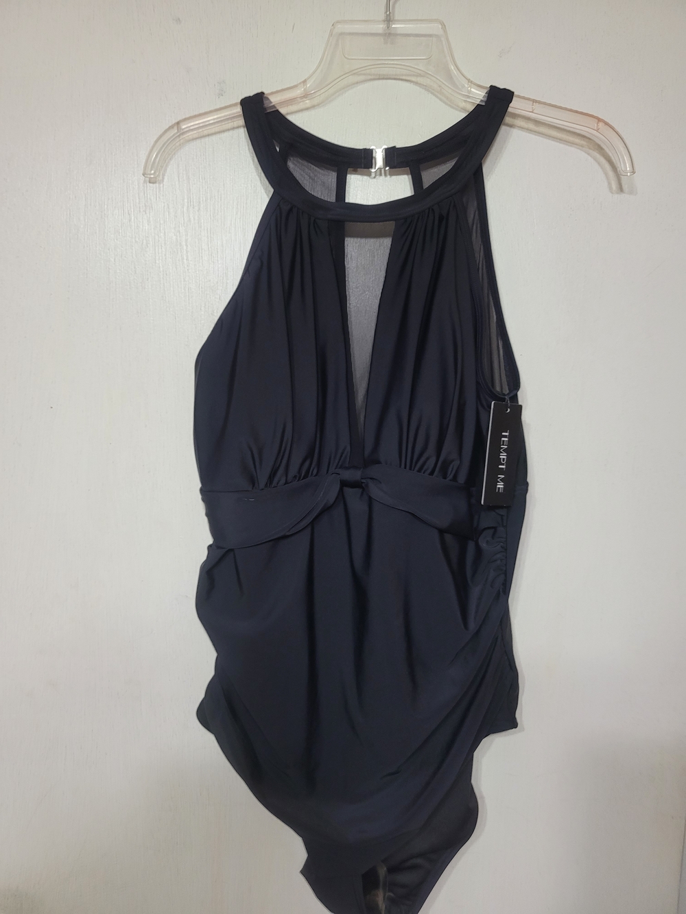 Tempt Me Black  One-Piece Swimsuit,side Ruching,mesh